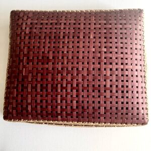 Vintage Man Made Quality Red And Tan Wooden Basket